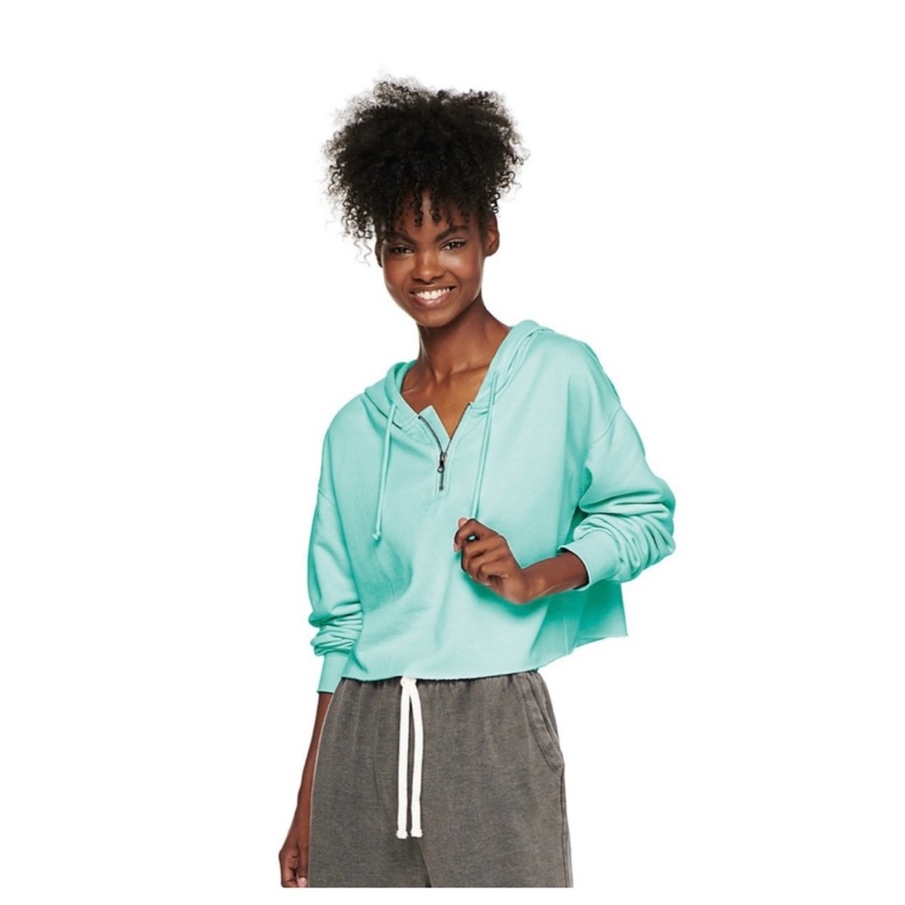 NWT SO Quarter-Zip Cutoff Fleece Hoodie Blue Juniors Size L